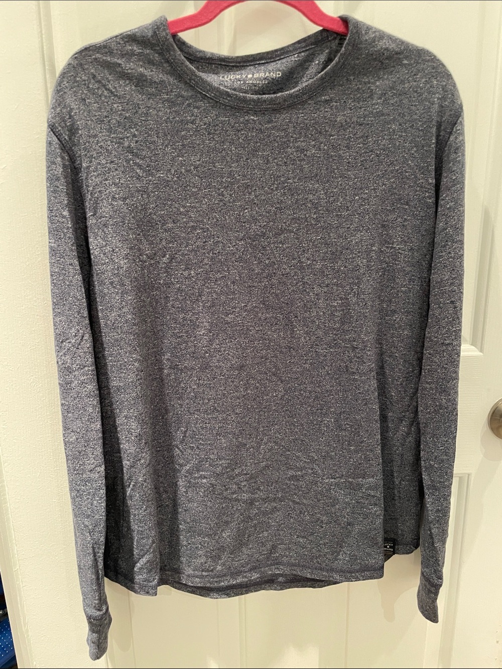 Lucky Brand Long Sleeve Tee in Heathered Navy with Pink Trim